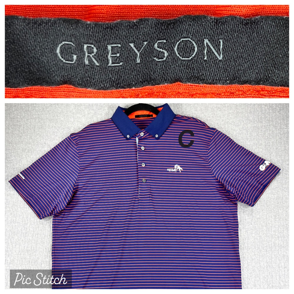 Greyson Polo Shirt Mens‎ Large Blue Orange Striped Getzlaf Cure Duchenne Golf